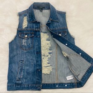 Forever 21 Distressed Denim Vest Small
